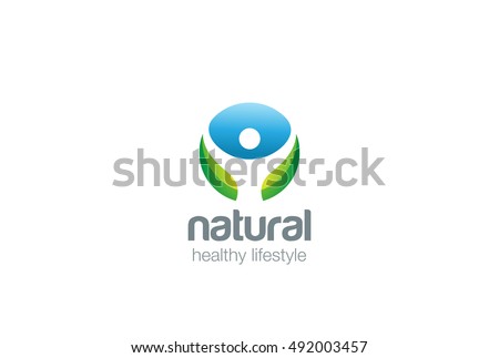 Eco Health green Logo design vector template circle shape.
Man with rising Hands up Logotype healthy lifestyle concept icon.