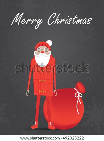 Santa Claus bag of gifts, vector illustration with copy space