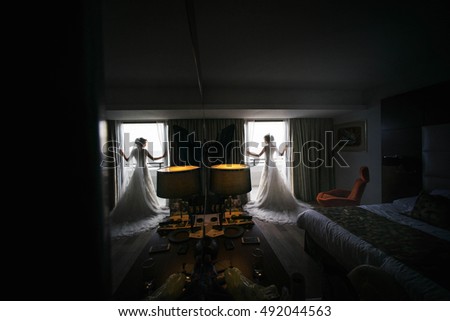 bride waiting for her husband at home