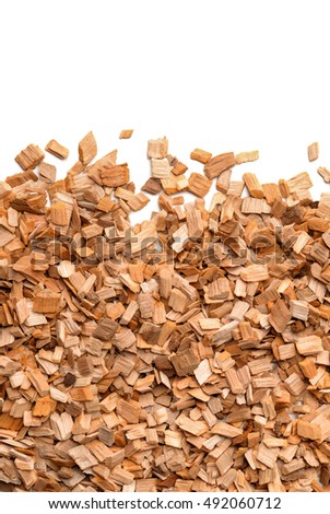 Close up of smoking woodchips with empty space Royalty-Free Stock Photo #492060712