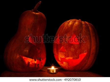 halloween two pumpkin Jack lamp look at each other with a candle