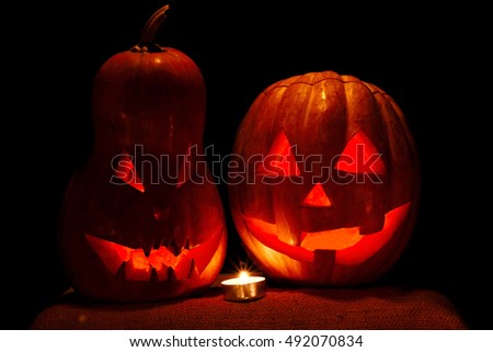 halloween two pumpkin Jack lamp with a candle
