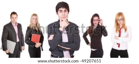 An attractive successful business team over white background