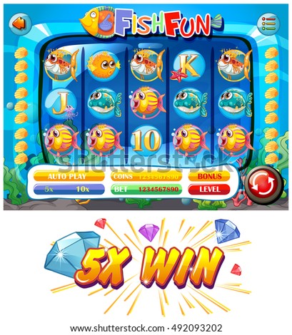 Slot game template with fish characters illustration