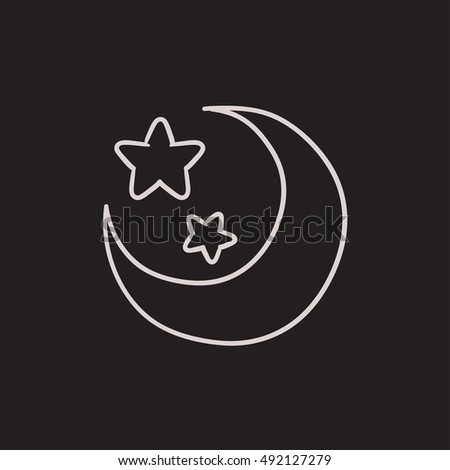 Moon and stars vector sketch icon isolated on background. Hand drawn Moon and stars icon. Moon and stars sketch icon for infographic, website or app.