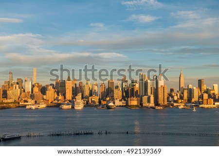 New York City Manhattan midtown skyline at dusk USA