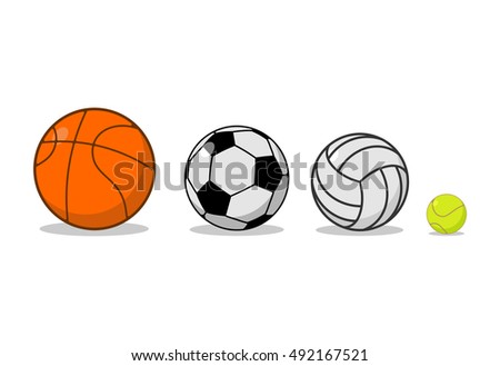 Sports ball set. Basketball and football. Tennis and volleyball. physical equipment for games
