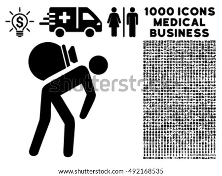Porter icon with 1000 medical business black vector design elements. Design style is flat symbols, white background.