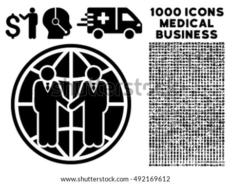 Global Partnership icon with 1000 medical business black vector design elements. Set style is flat symbols, white background.