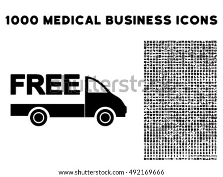 Free Delivery icon with 1000 medical business black vector design elements. Set style is flat symbols, white background.