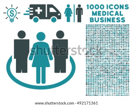 Society icon with 1000 medical business soft blue vector design elements. Set style is flat bicolor symbols, white background.