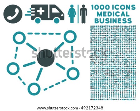 Molecule Links icon with 1000 medical business soft blue vector pictograms. Collection style is flat bicolor symbols, white background.