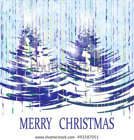 Christmas, New Year's card. The stylized image of trees on a winter day. Vector illustration