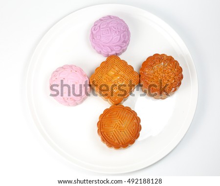Moon Cake Variety mid autumn festival Chinese tradition on white background 