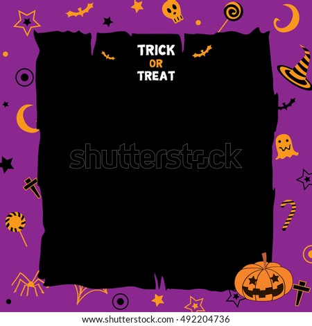 Illustration vector of happy halloween background party template with little cute pumpkin in violet or magenta colors.