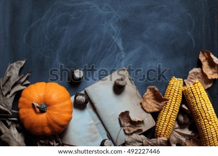 Halloween still life with pumpkins and space for your Halloween holiday text