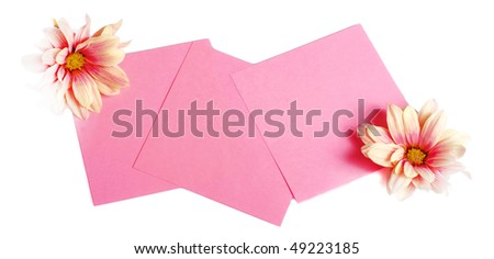 Stickers with flowers and petals with copy space isolated on white