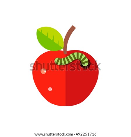 vector flat apple with worm