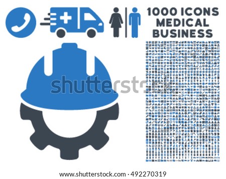 Development icon with 1000 medical business smooth blue vector design elements. Collection style is flat bicolor symbols, white background.