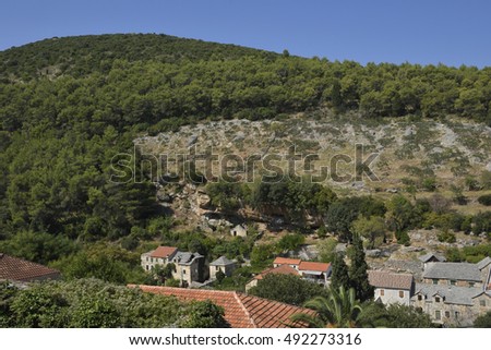 Old village Dol with caves around used for protect the village from pirates, picture from Island Brac in Croatia.