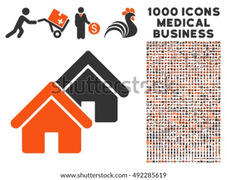 Realty icon with 1000 medical business orange and gray vector pictographs. Design style is flat bicolor symbols, white background.
