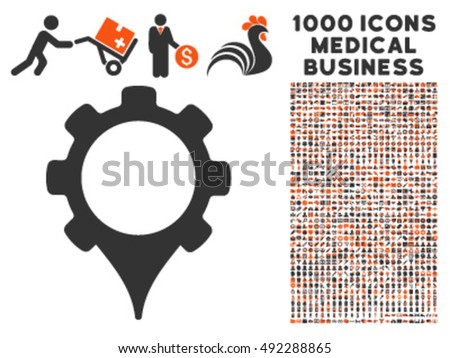 GPS Settings icon with 1000 medical business orange and gray vector pictograms. Set style is flat bicolor symbols, white background.