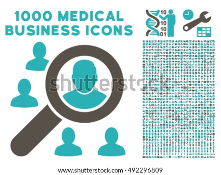Marketing icon with 1000 medical business grey and cyan vector pictographs. Collection style is flat bicolor symbols, white background.