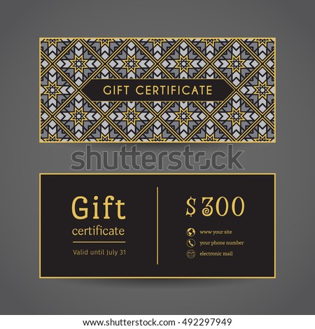 Vintage ornamental gift certificate. Vector editable template include front and back side