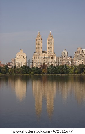 View from the central park Jacqueline Kennedy Onassis Reservoir during the fall