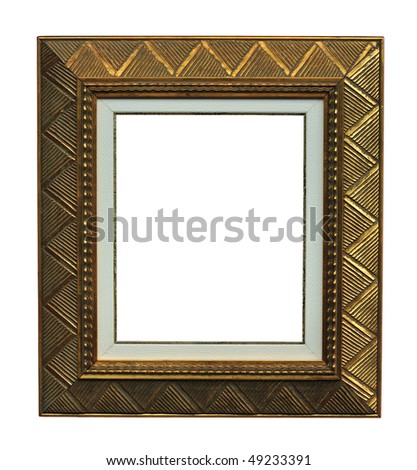 Antique wooden frame with gold ornament isolated on white.