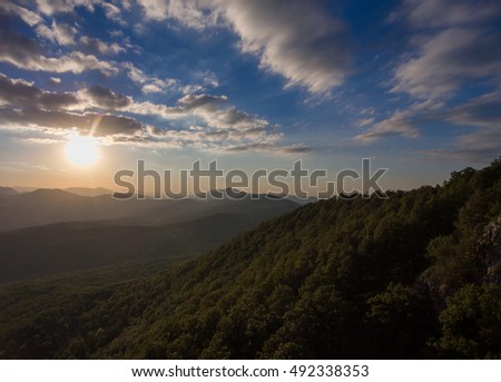 Dron photos. Mountain landscape at sunset.