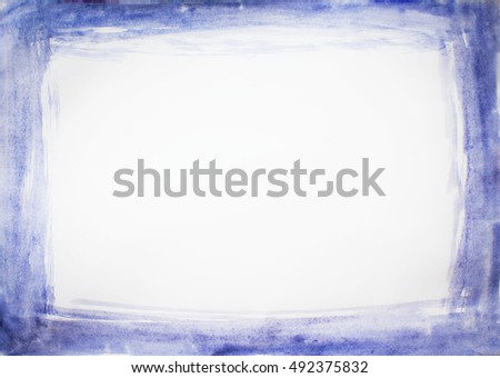 Painted abstract watercolor splash blue purple pattern frame border banner template textured vintage simple empty background with copy space for text image picture note message advertising concept