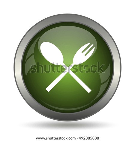 Fork and spoon icon. Internet button on white background. 

