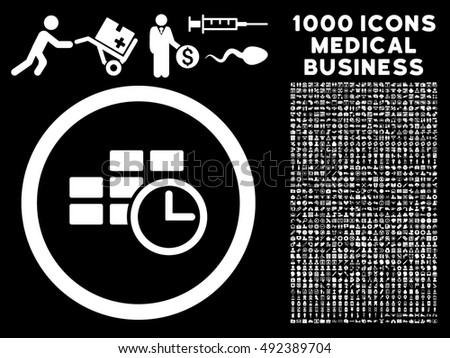 Time Table icon with 1000 medical business white vector design elements. Clipart style is flat symbols, black background.