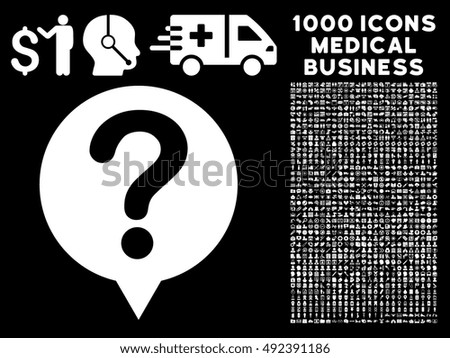 Status icon with 1000 medical commercial white vector design elements. Collection style is flat symbols, black background.