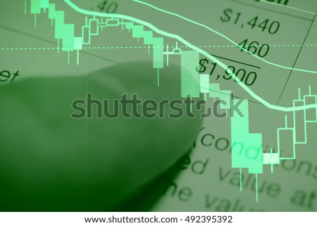 Double exposure of business working items with a digital information for Forex and Stock trading. Business background as concept.