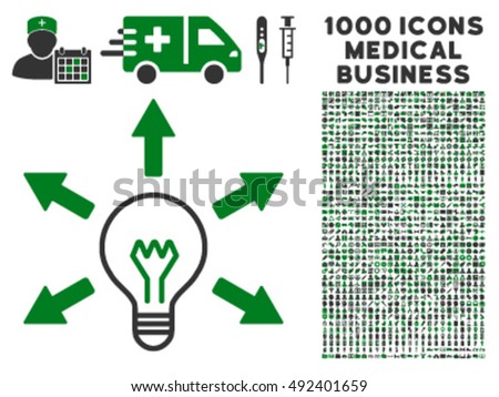 Idea icon with 1000 medical business green and gray vector design elements. Design style is flat bicolor symbols, white background.
