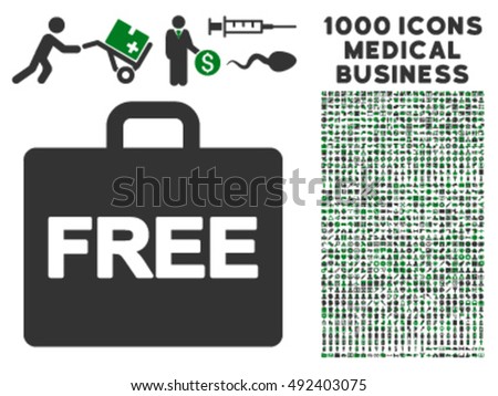 Free Accounting icon with 1000 medical business green and gray vector pictograms. Design style is flat bicolor symbols, white background.