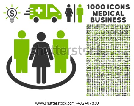 Society icon with 1000 medical business eco green and gray vector pictographs. Set style is flat bicolor symbols, white background.