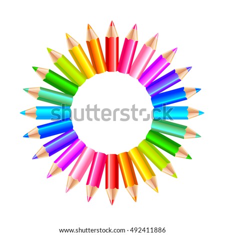Colorful rainbow pencils in the circle isolated on white background
