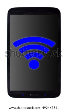 Mobile device with a WiFi symbol on an isolated white background with a clipping path