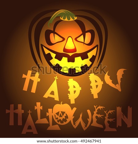 Halloween pampkin face in dark and text
