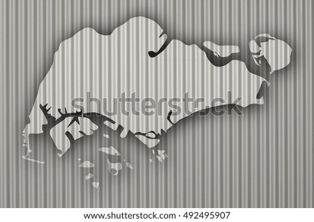 Map of Singapore on corrugated iron
