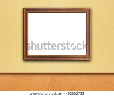 Wood frame on the yellow wall, copy space