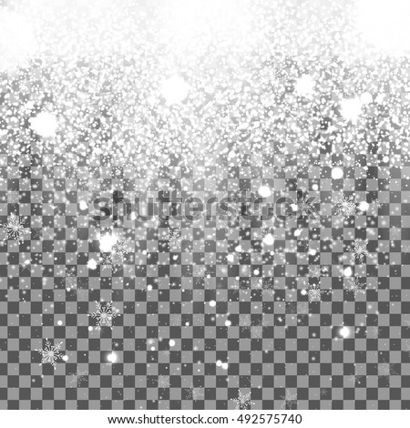 Falling Christmas Shining white  transparent beautiful snow isolated on  transparent background. Snowflakes, snowfall. Vector illustration Royalty-Free Stock Photo #492575740