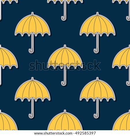 Yellow umbrellas on a dark background. Seamless vector background.