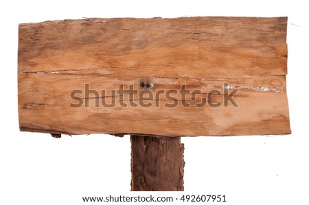 Old wooden billboard isolated on white background.