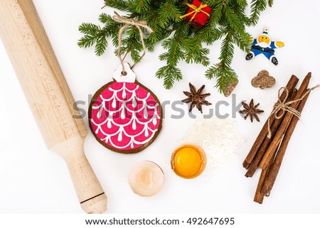 Abstract Christmas and New Year Background with Gingerbread Studio Photo