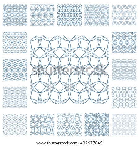 Set of different Seamless islamic patterns in arabian style. Contemporary graphic design. Endless hexagon texture for wallpaper, pattern fills, web page background. Monochrome geometric ornaments.