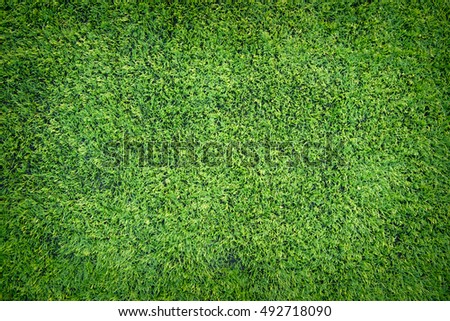 A top down angle view of white line on a green soccer field. Royalty-Free Stock Photo #492718090